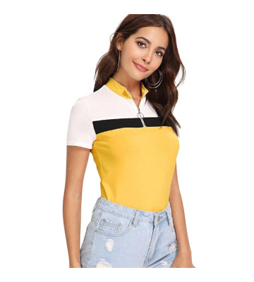 Womens Cotton Blend Color Block T-Shirt